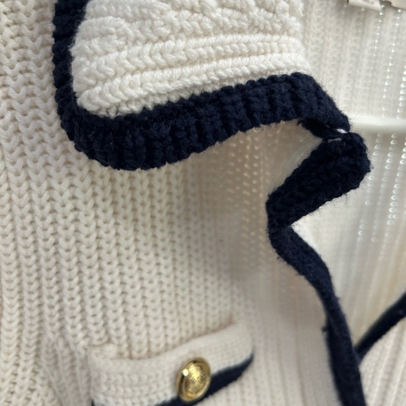 LOFT Ivory and Navy Trim Cardigan - Picture 2 of 4
